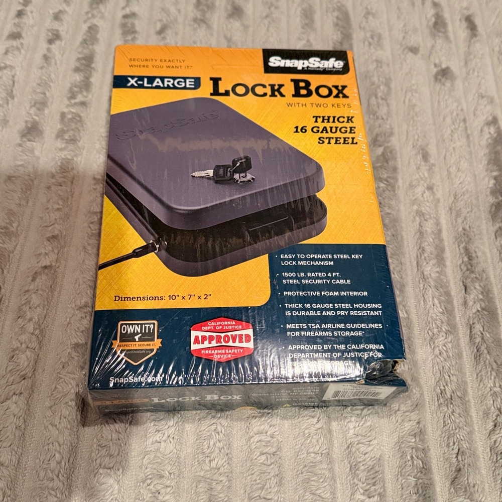 SnapSafe X-Large Lock Box 75210 16 Gauge Steel TSA Approved Handgun Safe Black